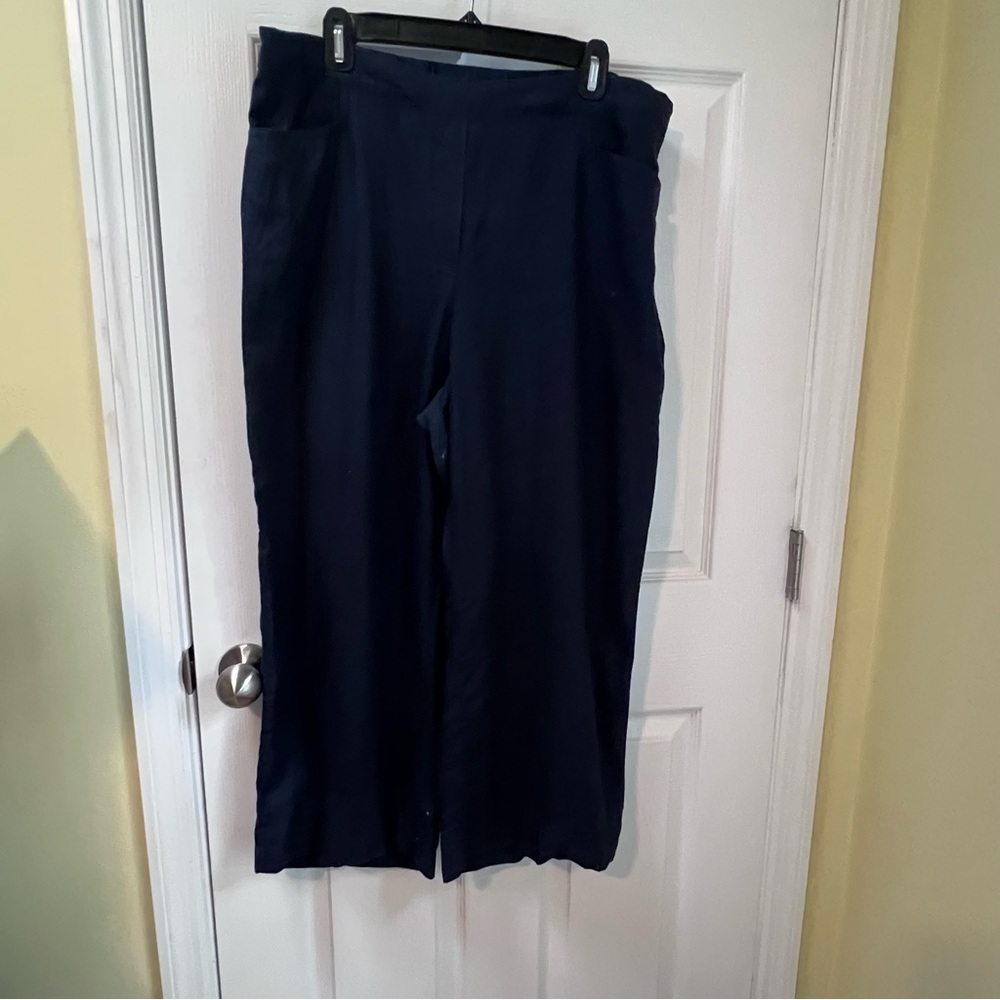 J. Jill Women's Wide Leg Cropped Linen Pants In Navy Blue Size Large Coastal